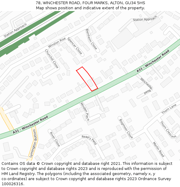 78, WINCHESTER ROAD, FOUR MARKS, ALTON, GU34 5HS: Location map and indicative extent of plot