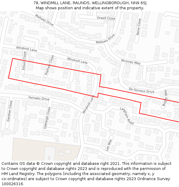 78, WINDMILL LANE, RAUNDS, WELLINGBOROUGH, NN9 6SJ: Location map and indicative extent of plot