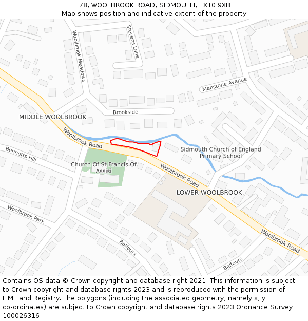 78, WOOLBROOK ROAD, SIDMOUTH, EX10 9XB: Location map and indicative extent of plot