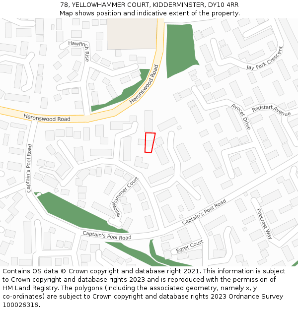 78, YELLOWHAMMER COURT, KIDDERMINSTER, DY10 4RR: Location map and indicative extent of plot