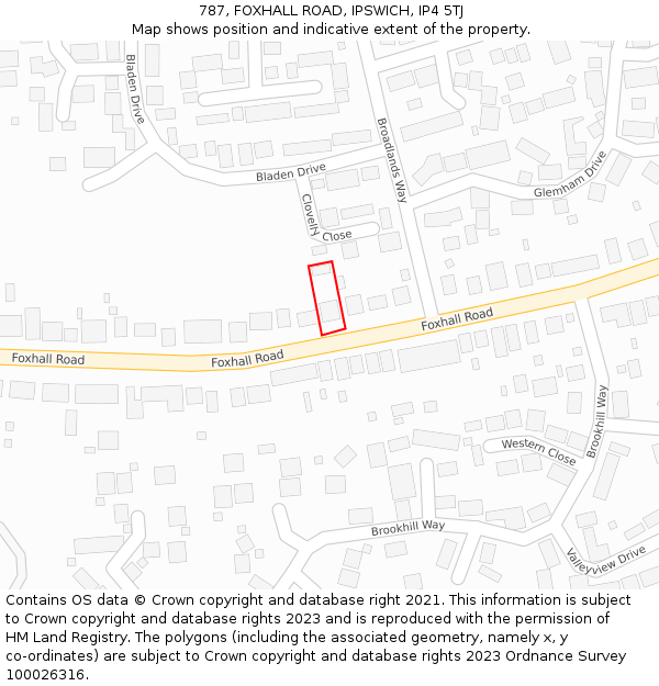787, FOXHALL ROAD, IPSWICH, IP4 5TJ: Location map and indicative extent of plot