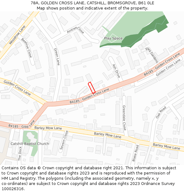 78A, GOLDEN CROSS LANE, CATSHILL, BROMSGROVE, B61 0LE: Location map and indicative extent of plot