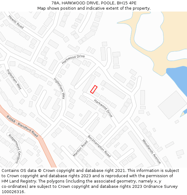 78A, HARKWOOD DRIVE, POOLE, BH15 4PE: Location map and indicative extent of plot