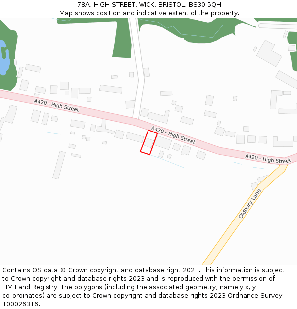 78A, HIGH STREET, WICK, BRISTOL, BS30 5QH: Location map and indicative extent of plot