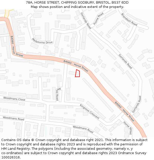 78A, HORSE STREET, CHIPPING SODBURY, BRISTOL, BS37 6DD: Location map and indicative extent of plot