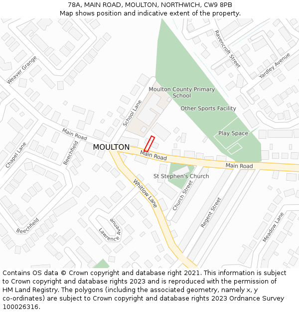 78A, MAIN ROAD, MOULTON, NORTHWICH, CW9 8PB: Location map and indicative extent of plot