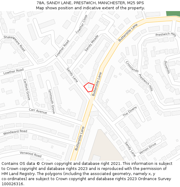 78A, SANDY LANE, PRESTWICH, MANCHESTER, M25 9PS: Location map and indicative extent of plot