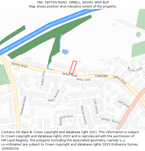 78A, SEFTON ROAD, ORRELL, WIGAN, WN5 8UP: Location map and indicative extent of plot