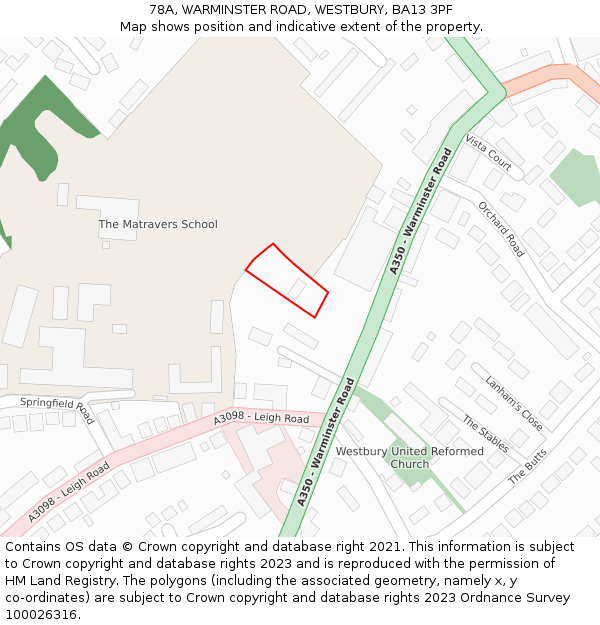 78A, WARMINSTER ROAD, WESTBURY, BA13 3PF: Location map and indicative extent of plot