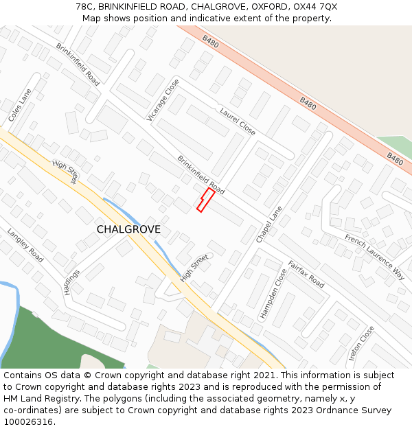 78C, BRINKINFIELD ROAD, CHALGROVE, OXFORD, OX44 7QX: Location map and indicative extent of plot