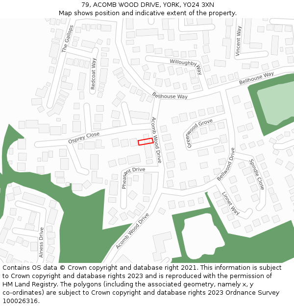 79, ACOMB WOOD DRIVE, YORK, YO24 3XN: Location map and indicative extent of plot