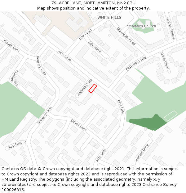 79, ACRE LANE, NORTHAMPTON, NN2 8BU: Location map and indicative extent of plot