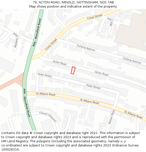 79, ACTON ROAD, ARNOLD, NOTTINGHAM, NG5 7AB: Location map and indicative extent of plot