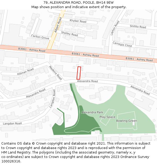 79, ALEXANDRA ROAD, POOLE, BH14 9EW: Location map and indicative extent of plot