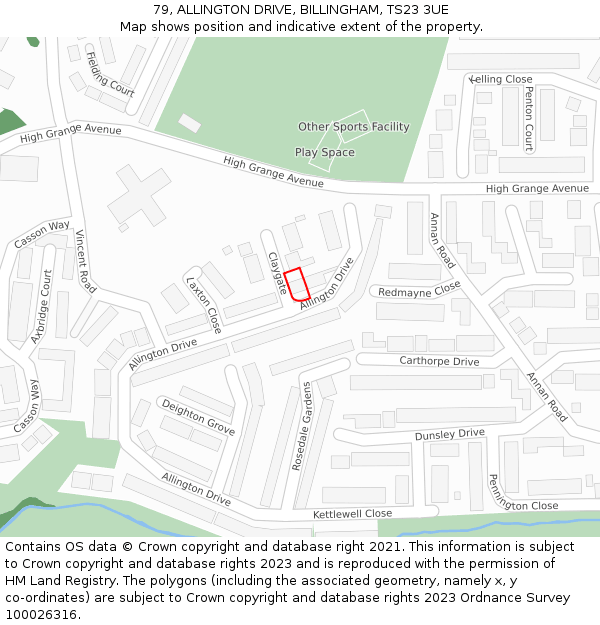 79, ALLINGTON DRIVE, BILLINGHAM, TS23 3UE: Location map and indicative extent of plot