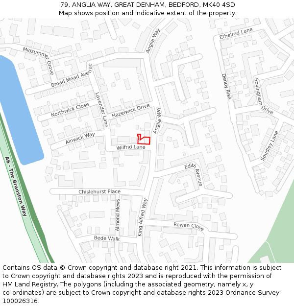 79, ANGLIA WAY, GREAT DENHAM, BEDFORD, MK40 4SD: Location map and indicative extent of plot