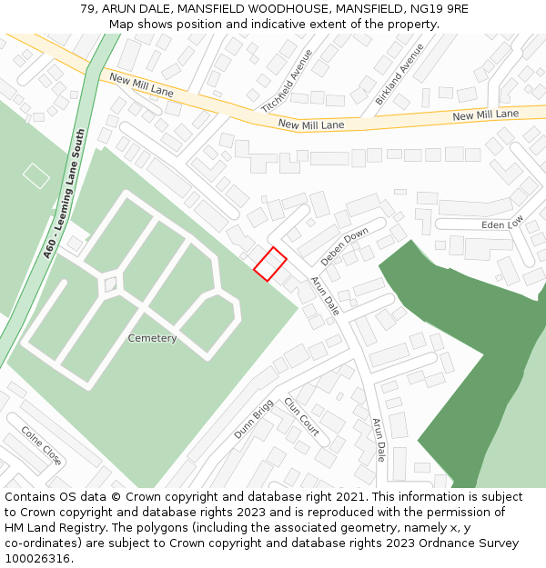 79, ARUN DALE, MANSFIELD WOODHOUSE, MANSFIELD, NG19 9RE: Location map and indicative extent of plot