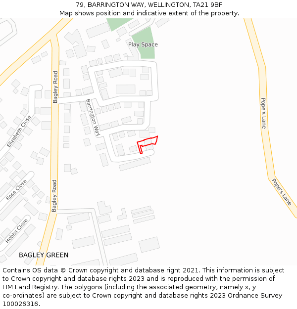 79, BARRINGTON WAY, WELLINGTON, TA21 9BF: Location map and indicative extent of plot