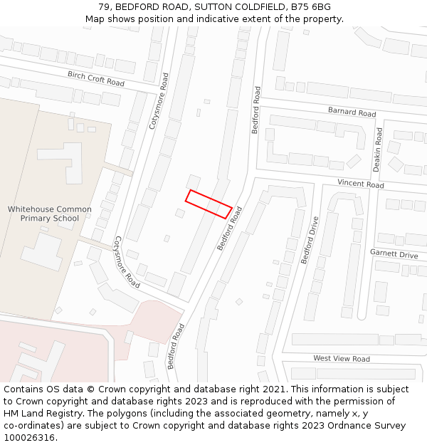 79, BEDFORD ROAD, SUTTON COLDFIELD, B75 6BG: Location map and indicative extent of plot