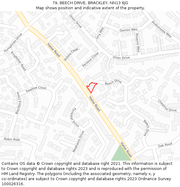 79, BEECH DRIVE, BRACKLEY, NN13 6JG: Location map and indicative extent of plot