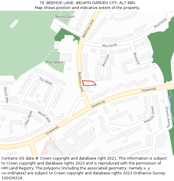 79, BEEHIVE LANE, WELWYN GARDEN CITY, AL7 4BN: Location map and indicative extent of plot