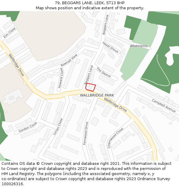 79, BEGGARS LANE, LEEK, ST13 8HP: Location map and indicative extent of plot