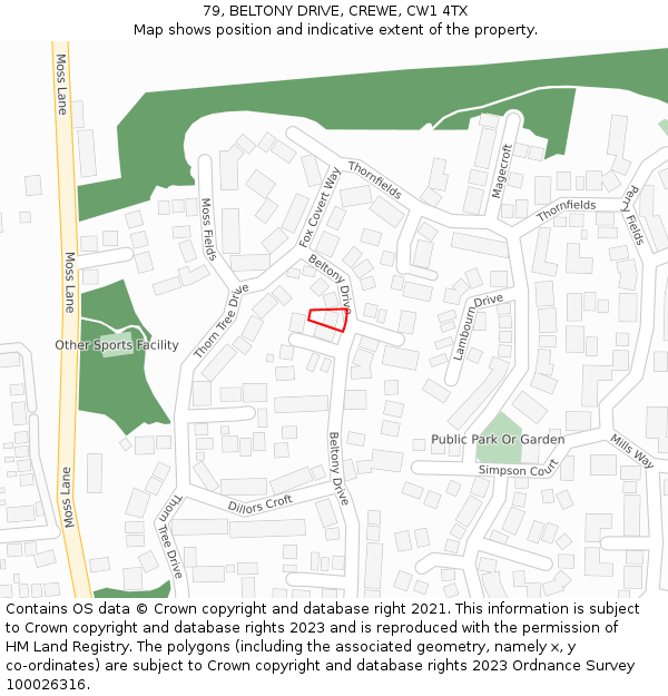 79, BELTONY DRIVE, CREWE, CW1 4TX: Location map and indicative extent of plot