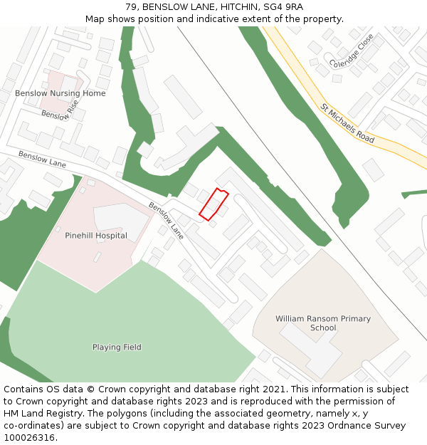 79, BENSLOW LANE, HITCHIN, SG4 9RA: Location map and indicative extent of plot