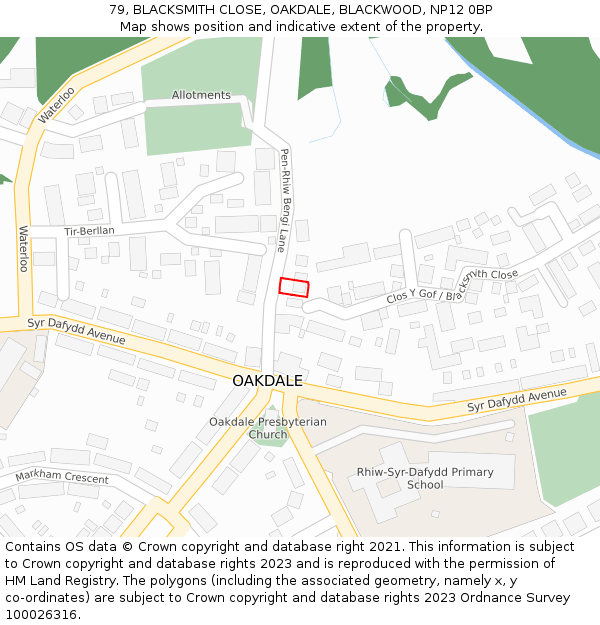 79, BLACKSMITH CLOSE, OAKDALE, BLACKWOOD, NP12 0BP: Location map and indicative extent of plot