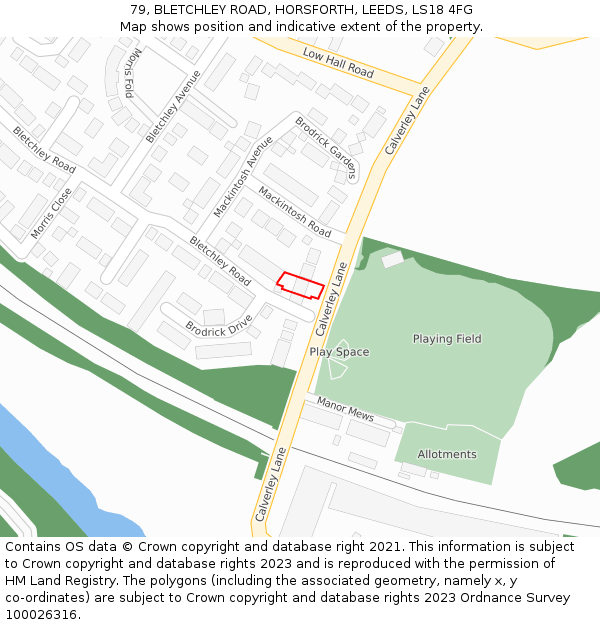 79, BLETCHLEY ROAD, HORSFORTH, LEEDS, LS18 4FG: Location map and indicative extent of plot