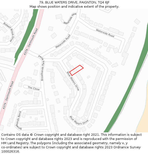 79, BLUE WATERS DRIVE, PAIGNTON, TQ4 6JF: Location map and indicative extent of plot