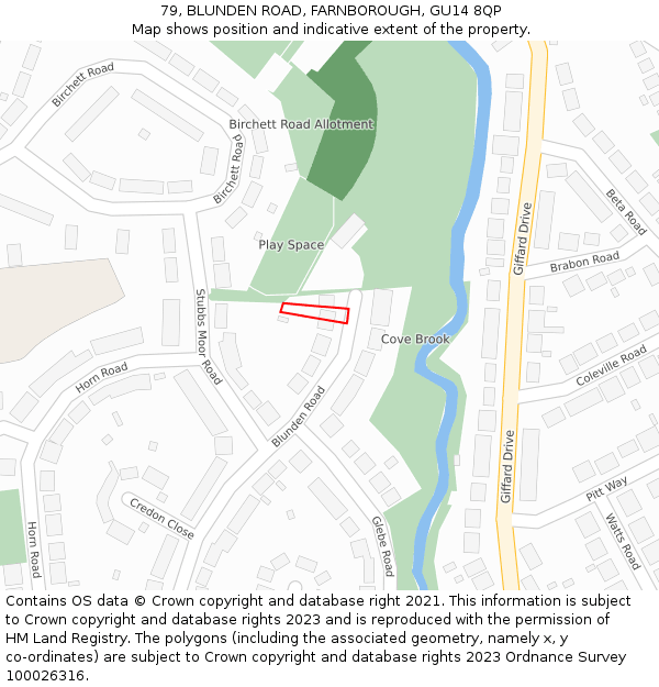 79, BLUNDEN ROAD, FARNBOROUGH, GU14 8QP: Location map and indicative extent of plot