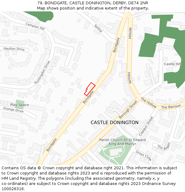 79, BONDGATE, CASTLE DONINGTON, DERBY, DE74 2NR: Location map and indicative extent of plot