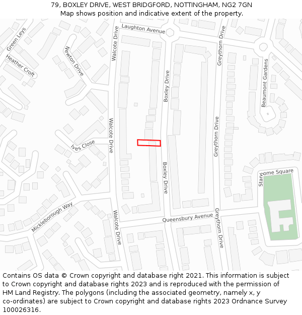 79, BOXLEY DRIVE, WEST BRIDGFORD, NOTTINGHAM, NG2 7GN: Location map and indicative extent of plot