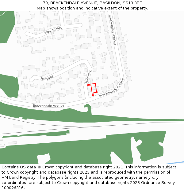 79, BRACKENDALE AVENUE, BASILDON, SS13 3BE: Location map and indicative extent of plot