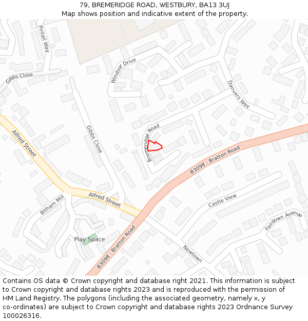 79, BREMERIDGE ROAD, WESTBURY, BA13 3UJ: Location map and indicative extent of plot