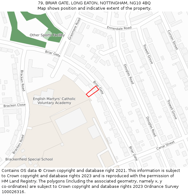 79, BRIAR GATE, LONG EATON, NOTTINGHAM, NG10 4BQ: Location map and indicative extent of plot