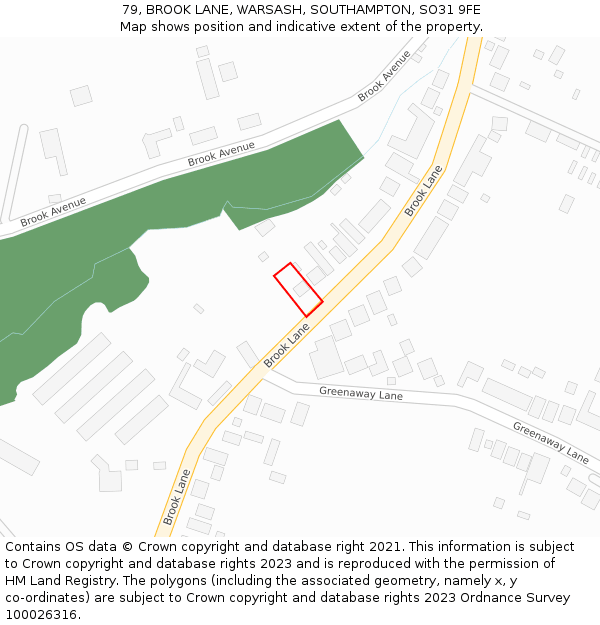 79, BROOK LANE, WARSASH, SOUTHAMPTON, SO31 9FE: Location map and indicative extent of plot