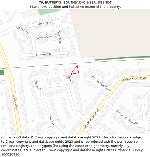 79, BUTTERYS, SOUTHEND-ON-SEA, SS1 3DT: Location map and indicative extent of plot