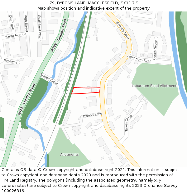 79, BYRONS LANE, MACCLESFIELD, SK11 7JS: Location map and indicative extent of plot