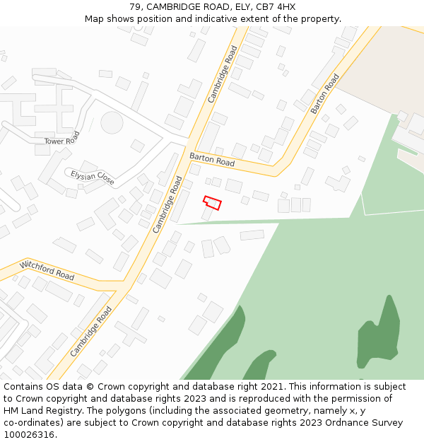 79, CAMBRIDGE ROAD, ELY, CB7 4HX: Location map and indicative extent of plot