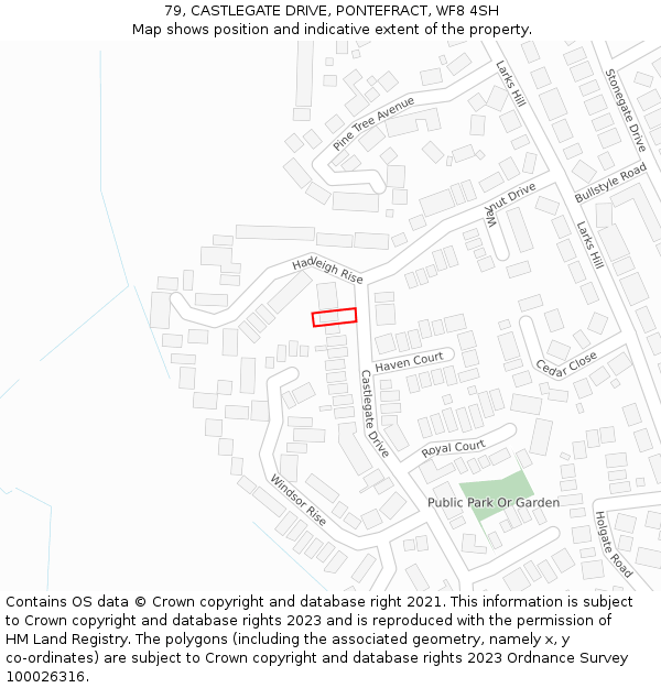 79, CASTLEGATE DRIVE, PONTEFRACT, WF8 4SH: Location map and indicative extent of plot