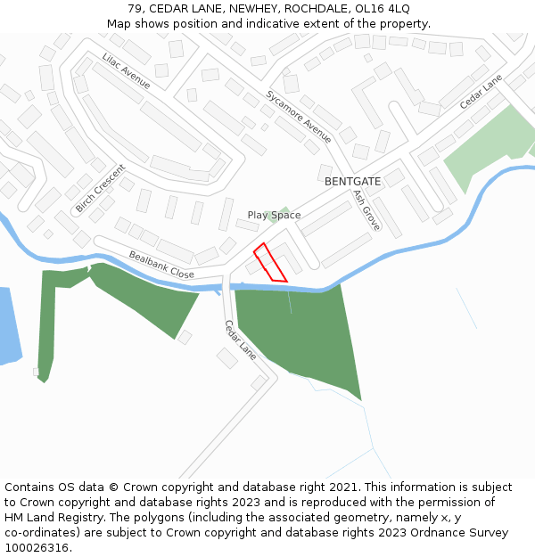 79, CEDAR LANE, NEWHEY, ROCHDALE, OL16 4LQ: Location map and indicative extent of plot