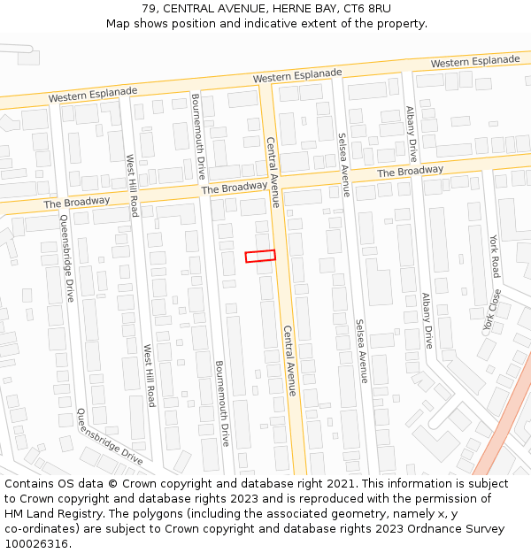 79, CENTRAL AVENUE, HERNE BAY, CT6 8RU: Location map and indicative extent of plot