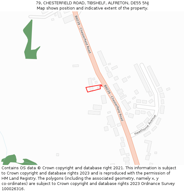 79, CHESTERFIELD ROAD, TIBSHELF, ALFRETON, DE55 5NJ: Location map and indicative extent of plot