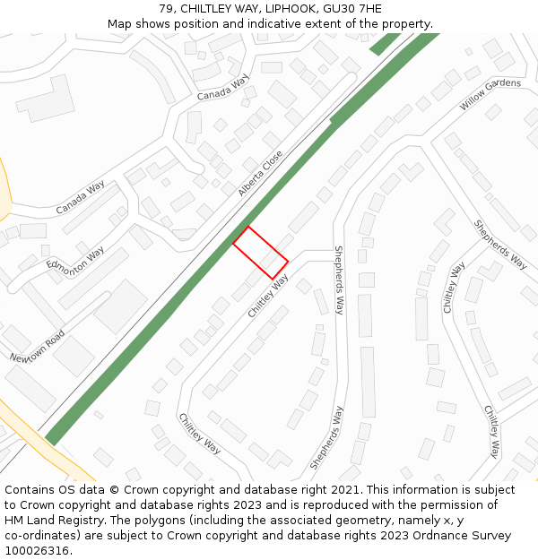 79, CHILTLEY WAY, LIPHOOK, GU30 7HE: Location map and indicative extent of plot