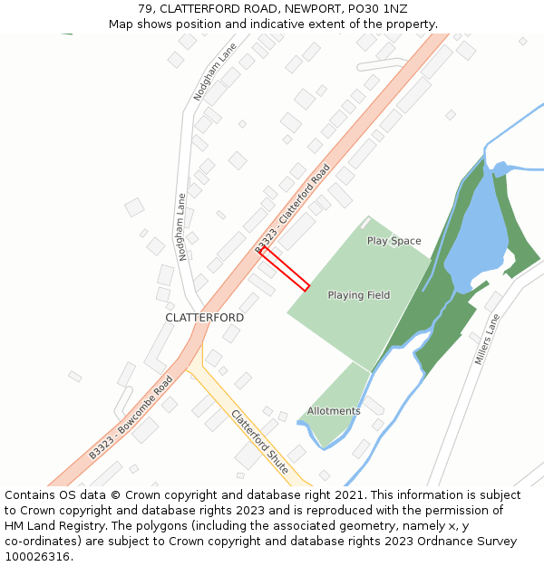 79, CLATTERFORD ROAD, NEWPORT, PO30 1NZ: Location map and indicative extent of plot