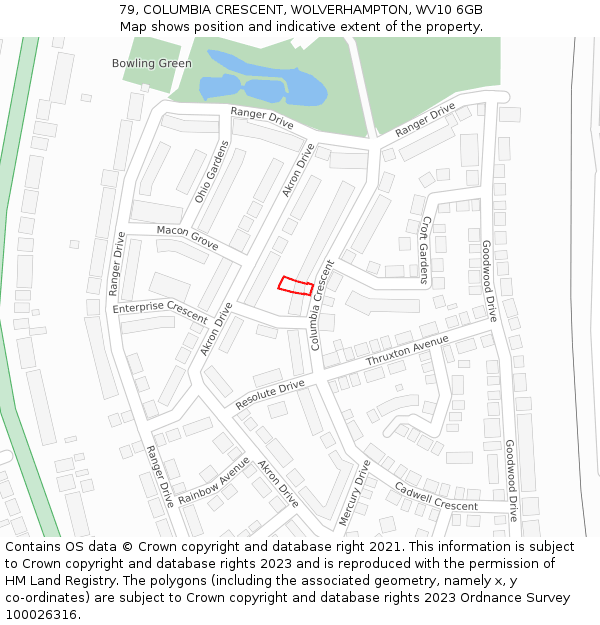 79, COLUMBIA CRESCENT, WOLVERHAMPTON, WV10 6GB: Location map and indicative extent of plot