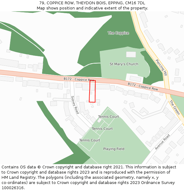 79, COPPICE ROW, THEYDON BOIS, EPPING, CM16 7DL: Location map and indicative extent of plot