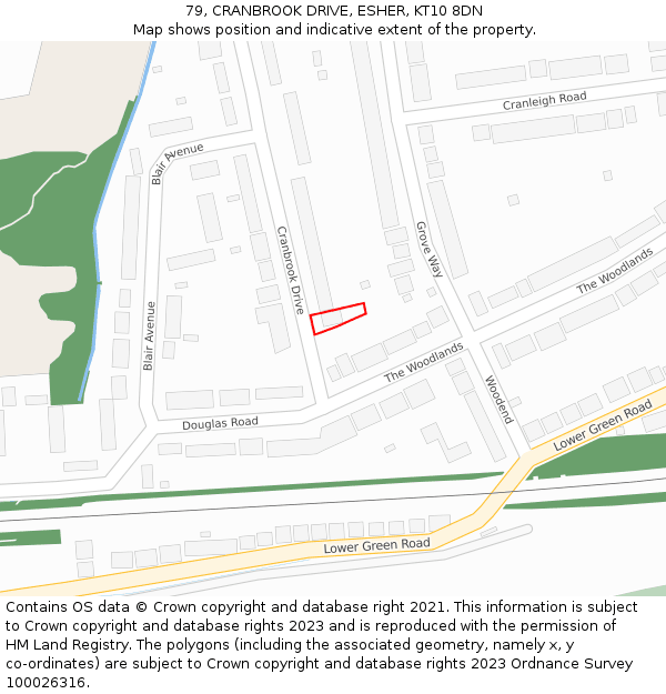 79, CRANBROOK DRIVE, ESHER, KT10 8DN: Location map and indicative extent of plot